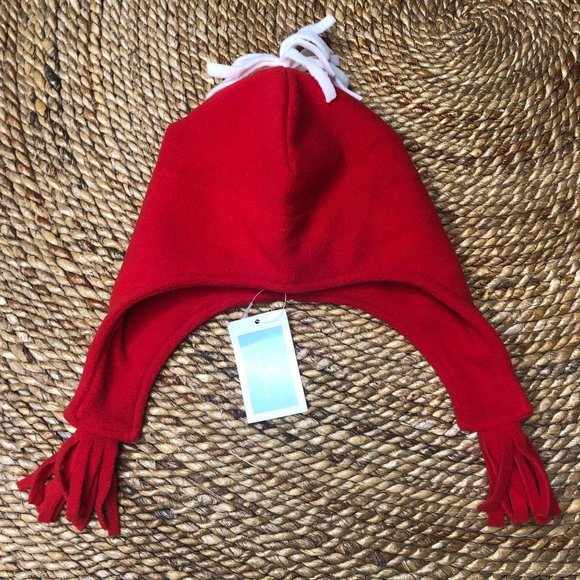 NWT Red Fleece Ear Flap Hat w Tassels Toddler Winter Christmas - Picture 1 of 6